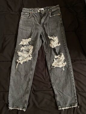 Zara Black Distressed Boyfriend Jeans